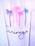 [closeup of clear Mirage shotglass that turns purple]